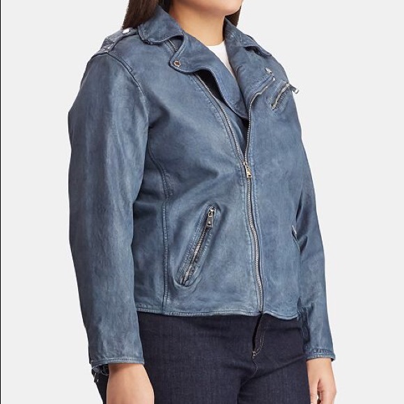 Ralph lauren blue leather jacket Clearance